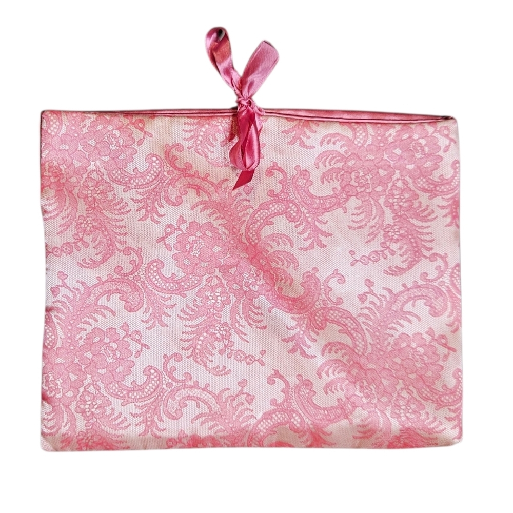 Vintage Pink Damask Lingerie Storage Bag Satin Tie Boudoir Vanity Organizer
